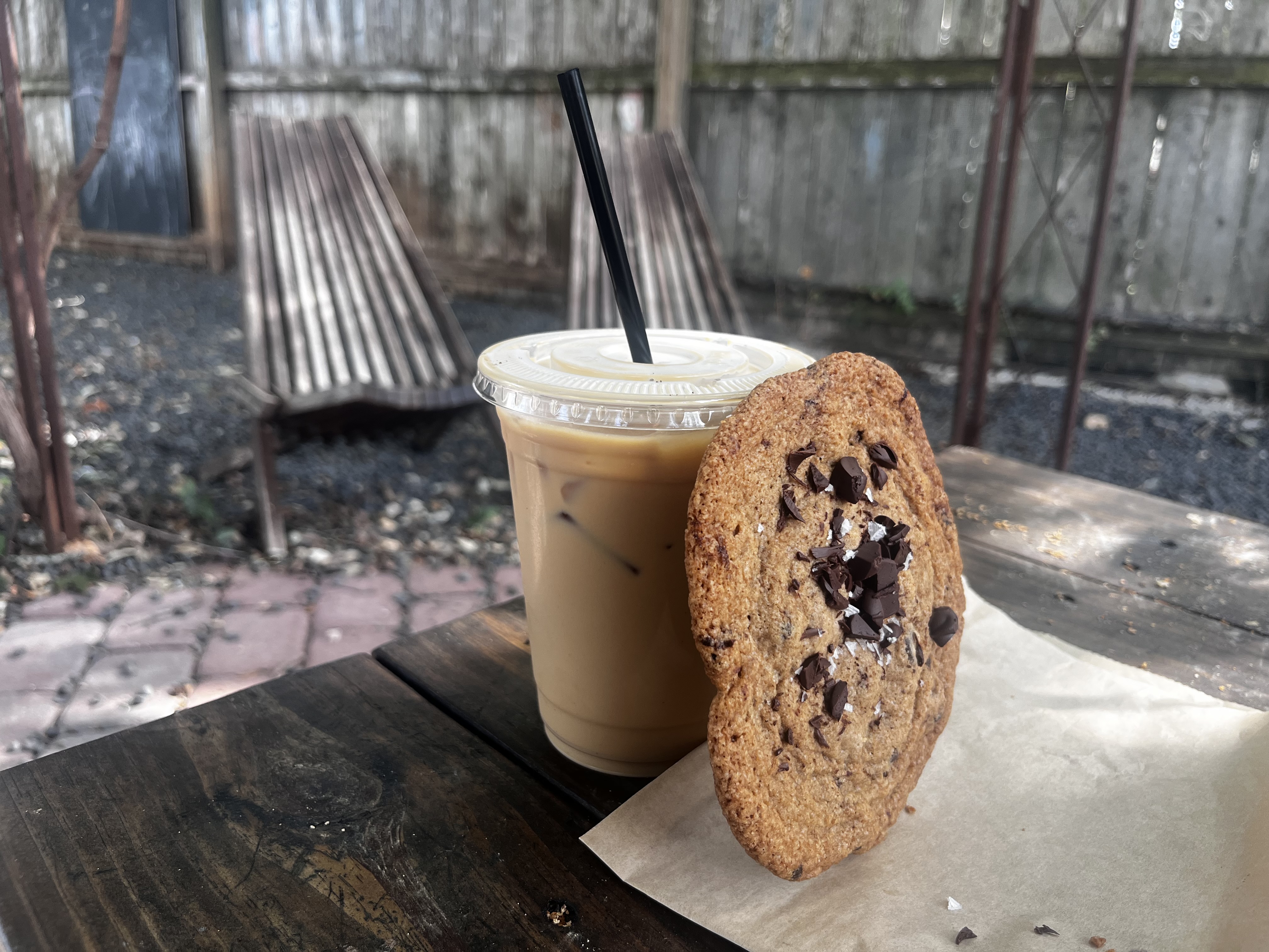 Iced Baby Boss Latte with Gluten Free Java Chunk Cookie